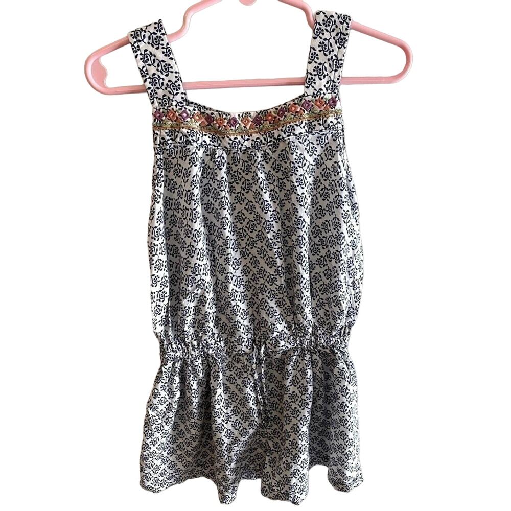 Carter's Sleeveless Shorts Lightweight Blue White Floral Embroidered Romper SZ 5